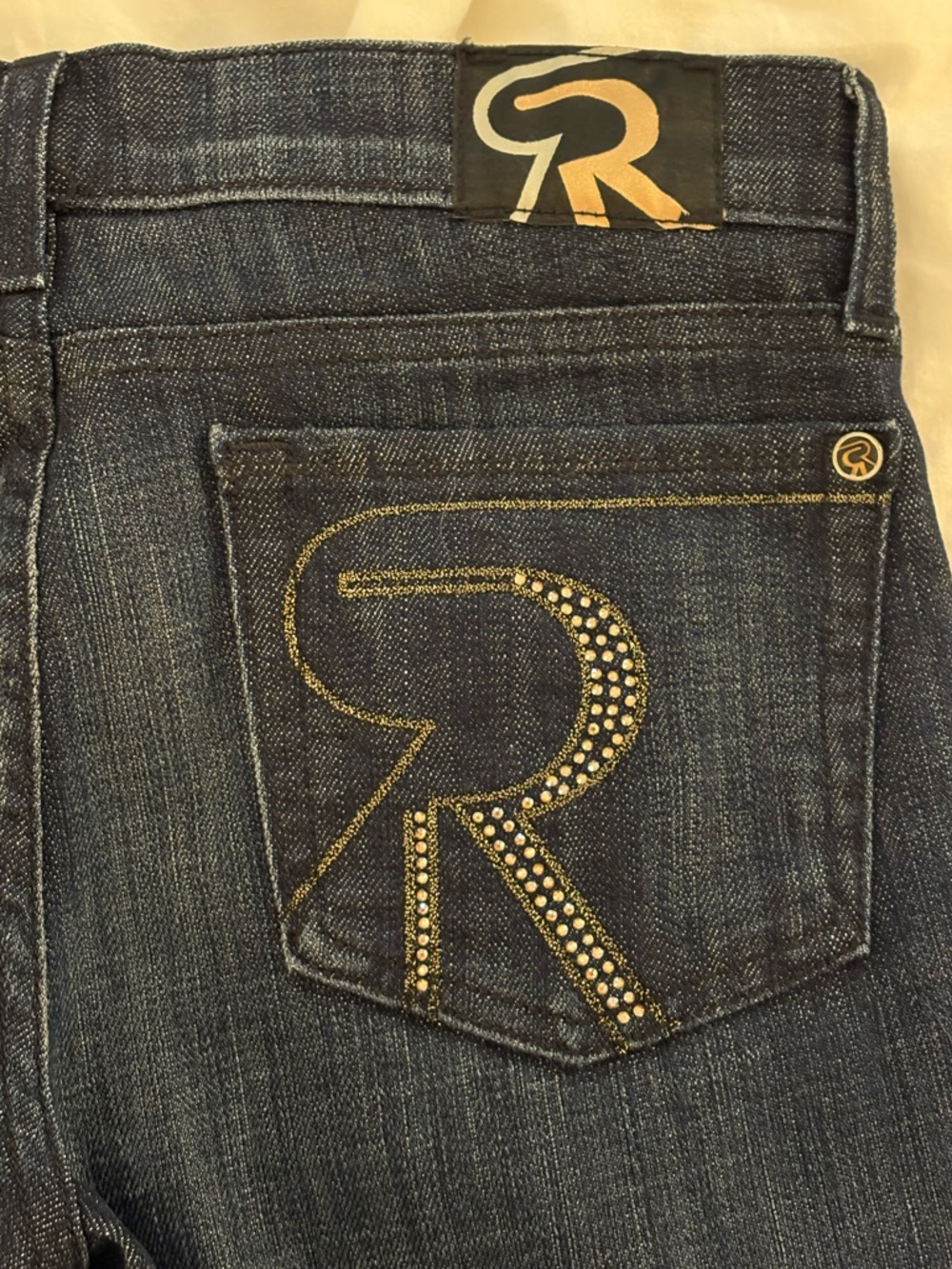 Rock and Republic Women's Dark Blue Sparkly Rhinestone Pocket Jeans